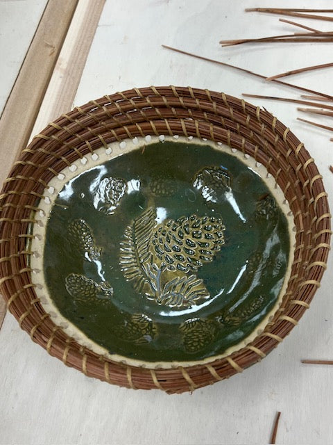 Pine Needle Basket with MHC Pottery & Eastern Redbud Glass Aug 6 & 27